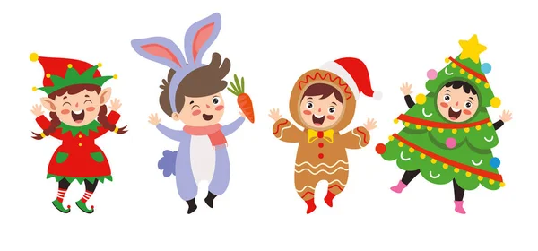 Copiii Poartă Costume Tema Crăciunului — Vector de stoc