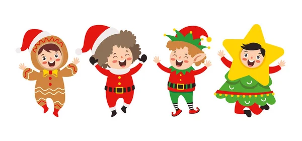 Niños Con Disfraces Tema Navidad — Vector de stock