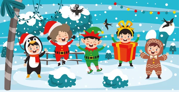 Children Wearing Costumes Christmas Theme — Stock Vector