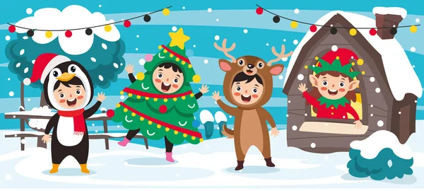Gyerekek Jelmezt Viselnek Karácsonyi Témában — Stock Vector