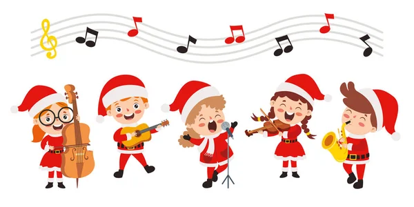 Dzieci Grające Muzykę Stroju Świątecznym — Wektor stockowy