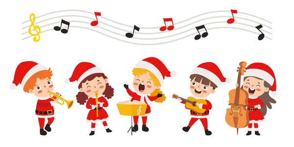 Crianças Tocando Música Traje Natal — Vetor de Stock