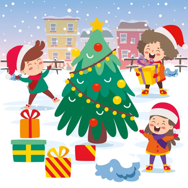 Kinder Feiern Neujahr Und Weihnachten — Stockvektor