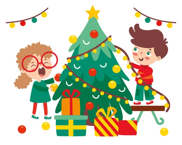 Děti Slaví Nový Rok Vánoce — Stockový vektor