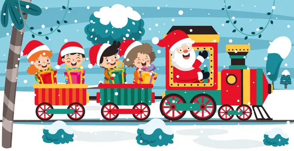 Natal Dengan Santa Claus Kereta - Stok Vektor