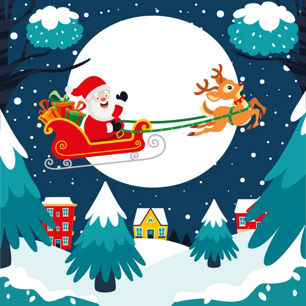 Santa Claus Montando Trineo — Vector de stock