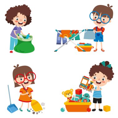 Çeşitli Ev İşleri Yapan Çocuklar