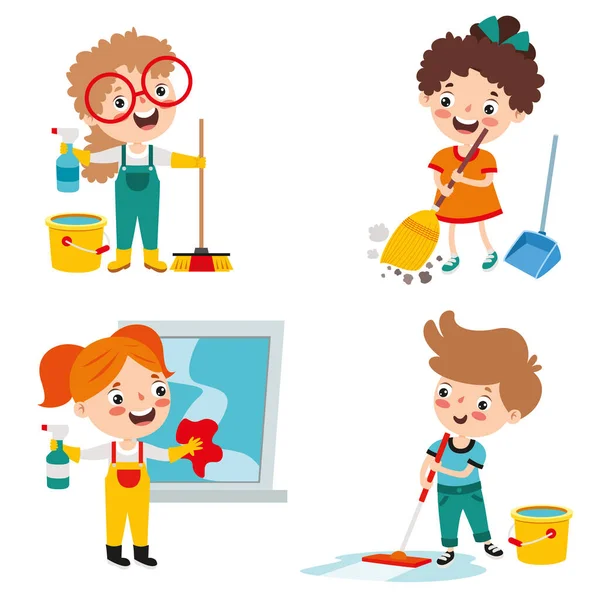 Set Children Doing Various Houseworks — Stock Vector