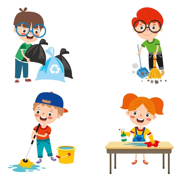 Σύνολο Των Παιδιών Που Κάνουν Διάφορες Οικιακές Εργασίες — Διανυσματικό Αρχείο