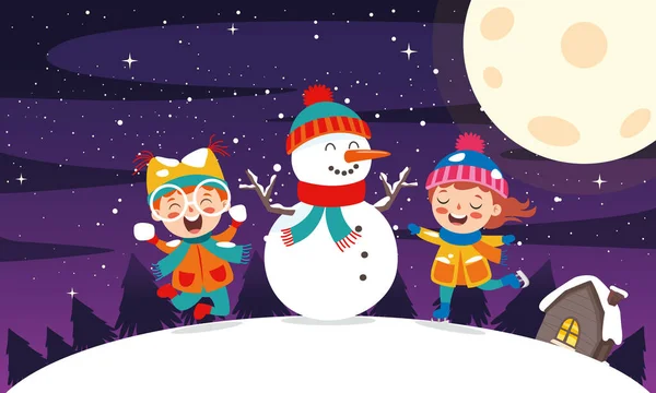 Scène Noël Avec Personnages Bande Dessinée — Image vectorielle