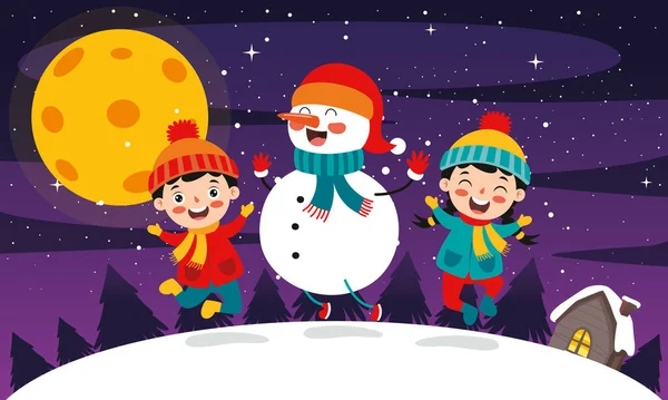 Christmas Scene Cartoon Characters — Stock Vector