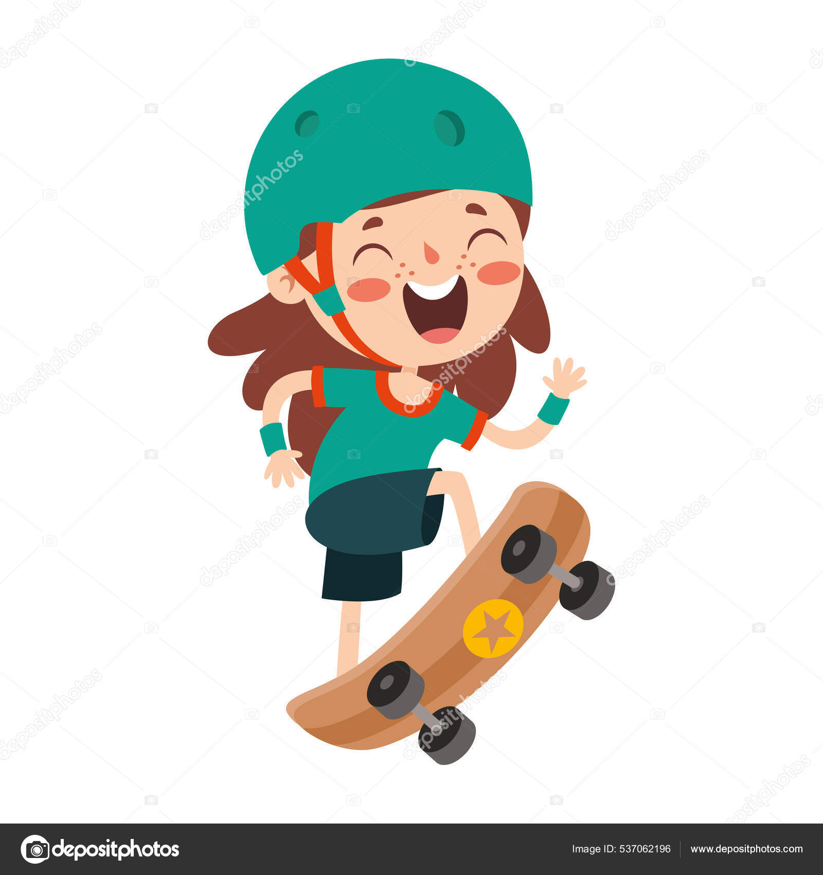 A Menina Está Montando Um Skate, Desenho Colorido Dos Desenhos