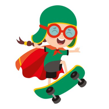 kaykay oynayan bir çocuk karikatür çizimi