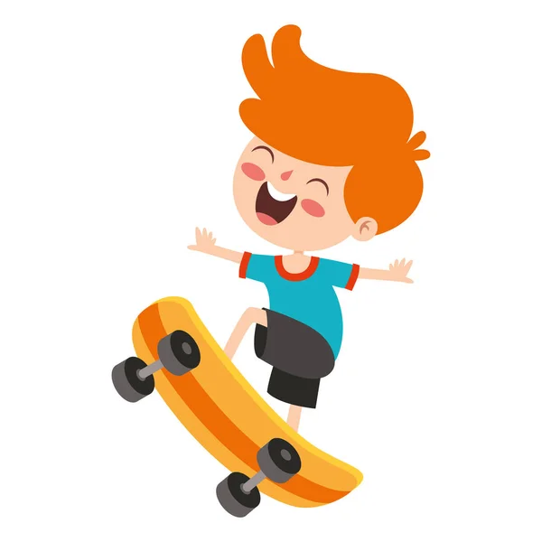 Cartoon Illustration Ett Barn Som Leker Skateboard — Stock vektor