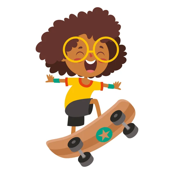 Καρτούν Εικονογράφηση Του Ένα Παιδί Παίζει Skateboard — Διανυσματικό Αρχείο