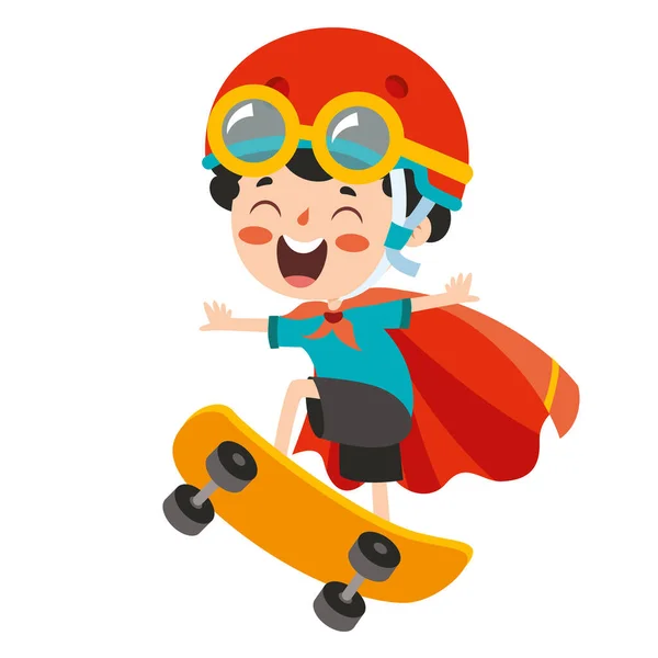 Illustration Bande Dessinée Enfant Jouant Skateboard — Image vectorielle