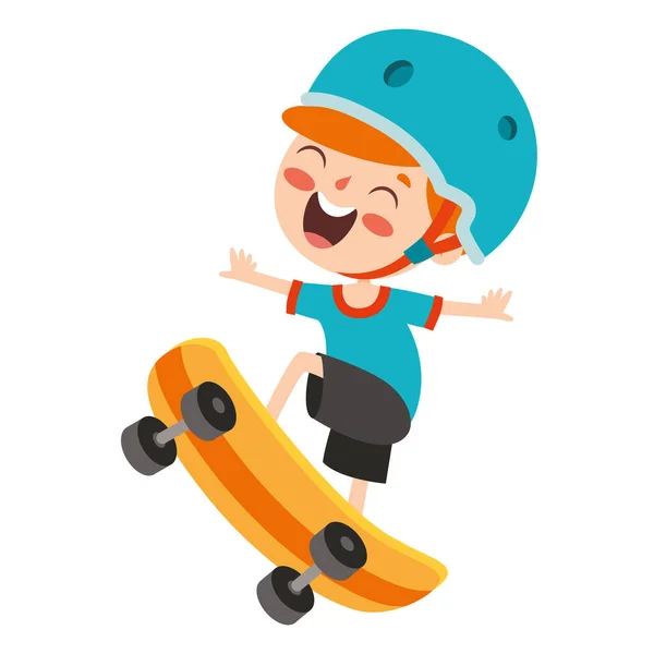 Cartoon Illustration Eines Skateboard Spielenden Kindes — Stockvektor