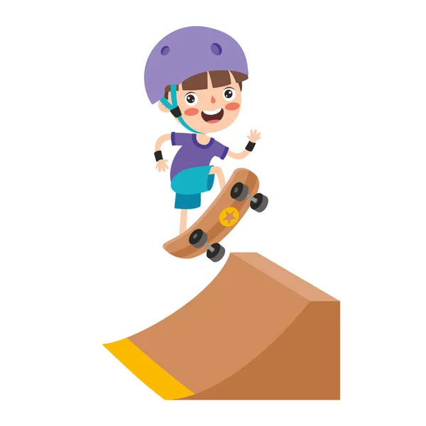 Ilustrasi Kartun Seorang Anak Bermain Skateboard - Stok Vektor