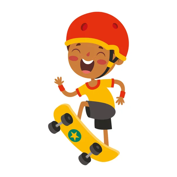 Illustrazione Cartone Animato Bambino Che Gioca Skateboard — Vettoriale Stock