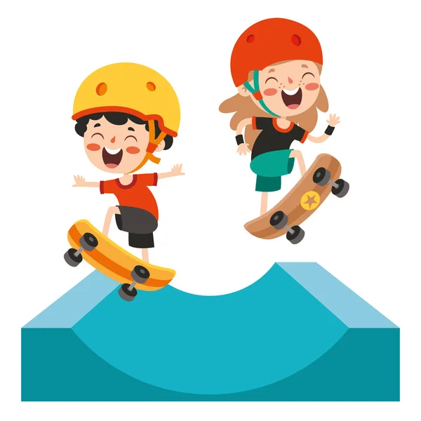 Cartoon Illustration Eines Skateboard Spielenden Kindes — Stockvektor