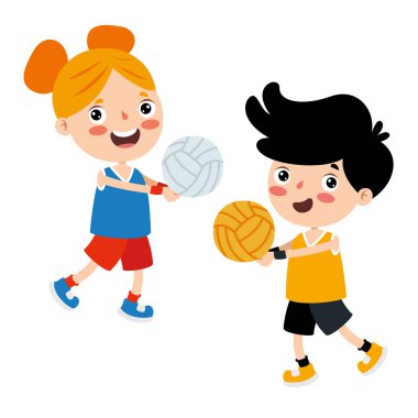 Voleybol oynayan bir çocuğun çizgi film canlandırması