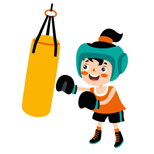 Cartoon Illustration Kid Boxing — Stock vektor