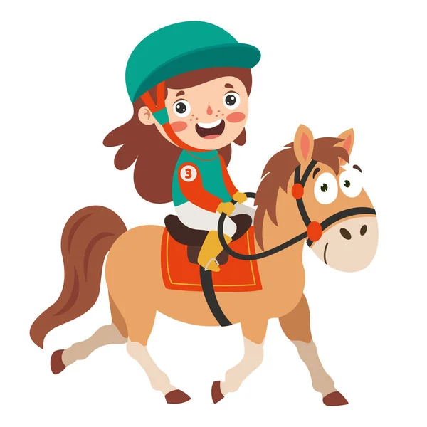Ilustracja Kreskówki Kid Riding Horse — Wektor stockowy