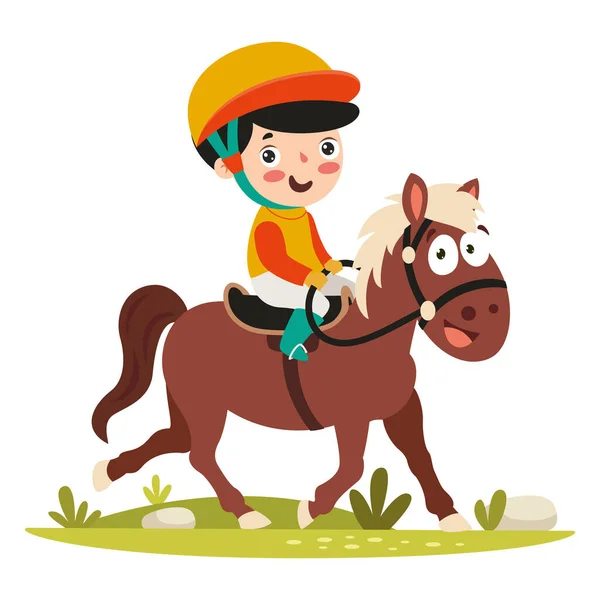 Cartoon Illustration Ein Kind Reiten Pferd — Stockvektor