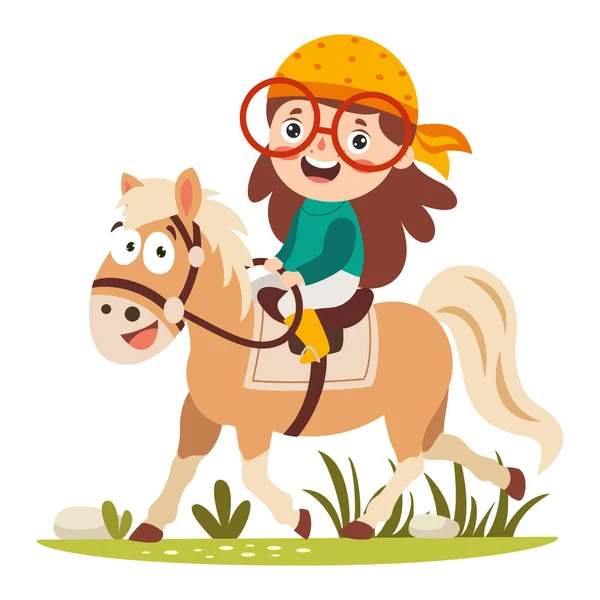 Ilustración Dibujos Animados Niño Caballo — Vector de stock