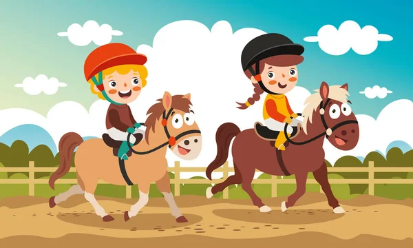 Illustrazione Del Fumetto Cavallo Cavallo Bambini — Vettoriale Stock