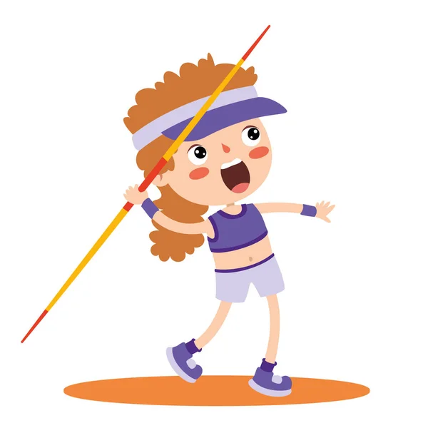 Cartoon Illustration Kid Throwing Javelin — 图库矢量图片