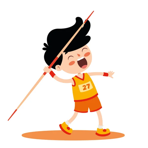 Cartoon Illustration Kid Throwing Javelin — 图库矢量图片