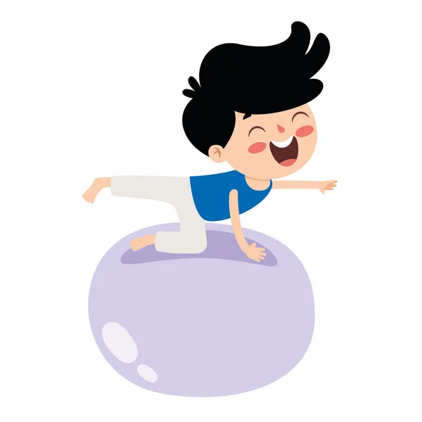 Cartoon Illustration Kid Exercising Swiss Ball — Stock vektor