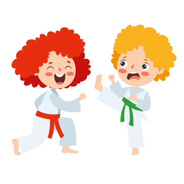 Cartoon Illustratie Van Een Kind Spelen Karate — Stockvector