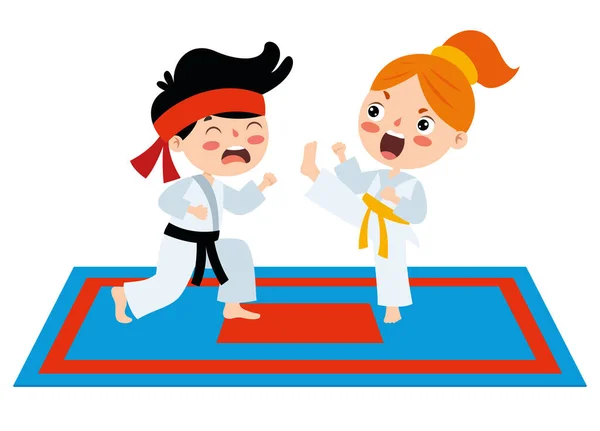 Rajzfilm Illusztráció Egy Gyerek Játszik Karate — Stock Vector