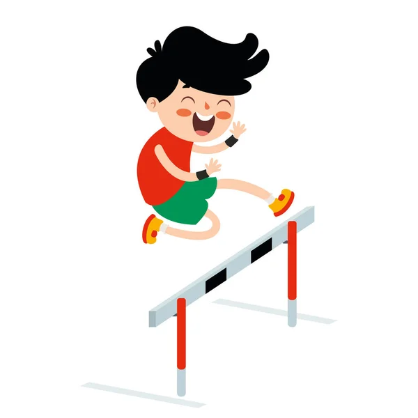 Dibujos Animados Ilustración Niño Jugando Steeplechase — Vector de stock