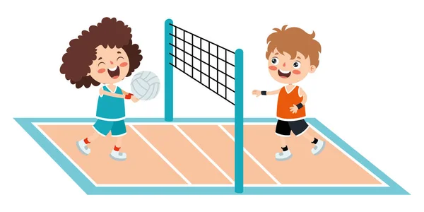 Illustration Dessin Animé Enfant Jouant Volleyball — Image vectorielle