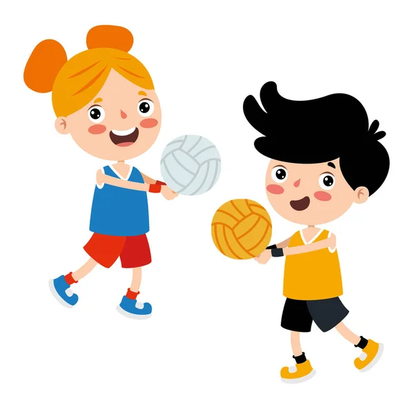 Illustration Dessin Animé Enfant Jouant Volleyball — Image vectorielle