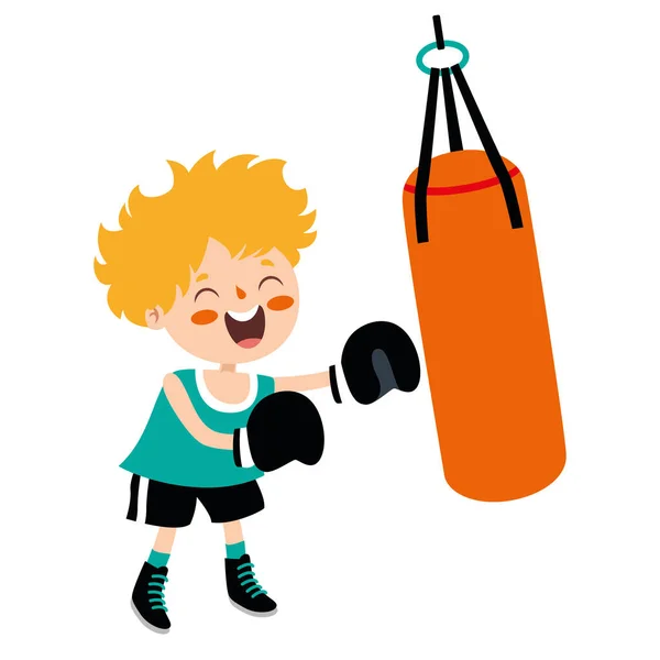Cartoon Illustration Kid Boxing — Stock vektor