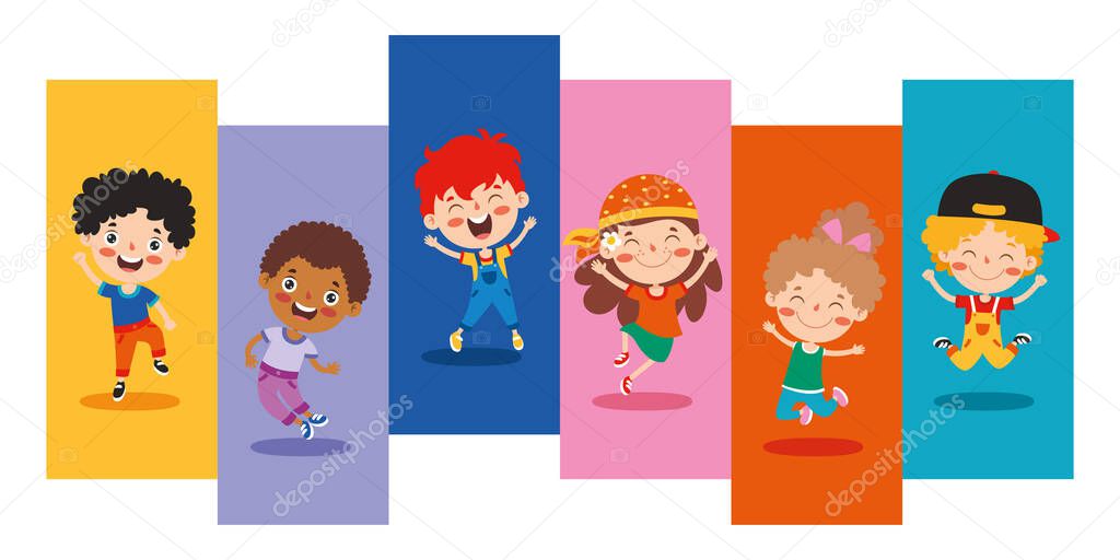 Group Of Cartoon Children Playing 