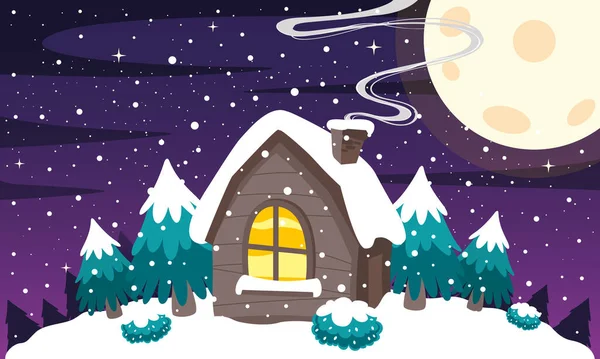 Winter Scene Small House — Vetor de Stock
