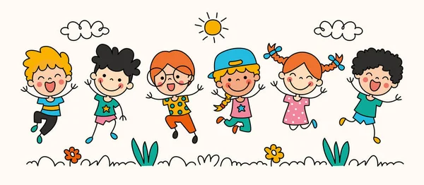 Dibujado Mano Divertidos Niños Dibujos Animados — Vector de stock