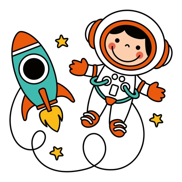 Astronauta Del Fumetto Divertente Disegnato Mano — Vettoriale Stock