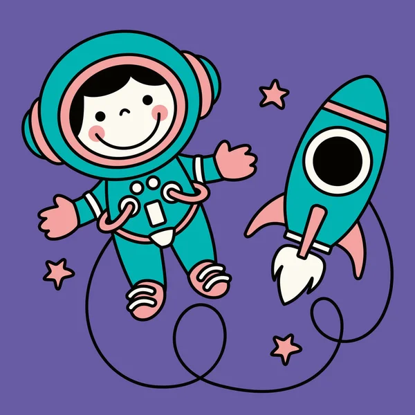 Hand Drawn Funny Cartoon Astronaut — Stock Vector