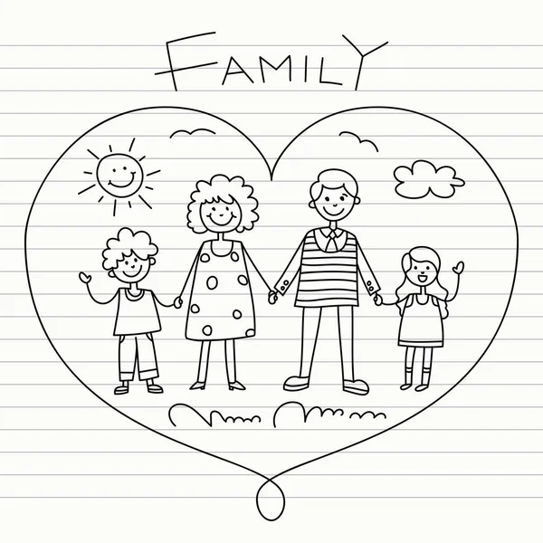 Mão Desenhada Família Desenhos Animados — Vetor de Stock