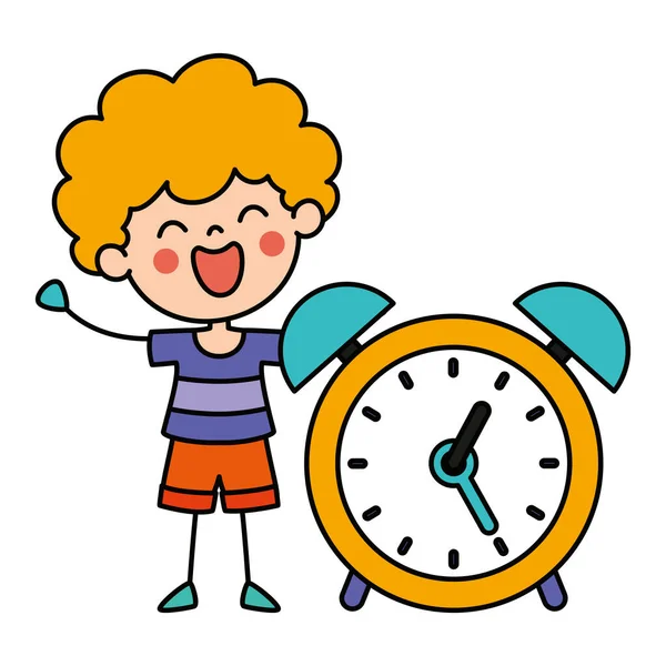 Handgezeichnete Lustige Cartoon Kind Mit Einer Uhr — Stockvektor