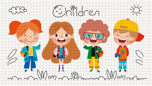 Concepto Educación Con Estudiantes Dibujos Animados — Archivo Imágenes Vectoriales