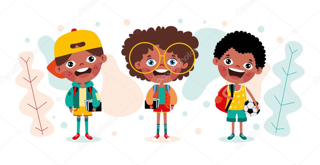 Education Concept With Cartoon Students