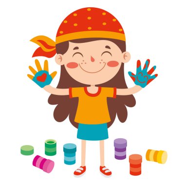 Küçük çocukların renkli boyalı elleri