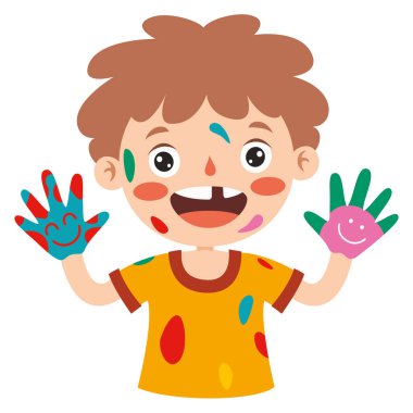 Küçük çocukların renkli boyalı elleri